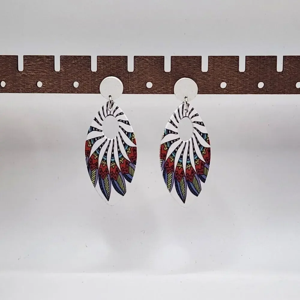 Boho Oval Open Hoop Geometric Swirl Pattern Dangle Statement Earrings